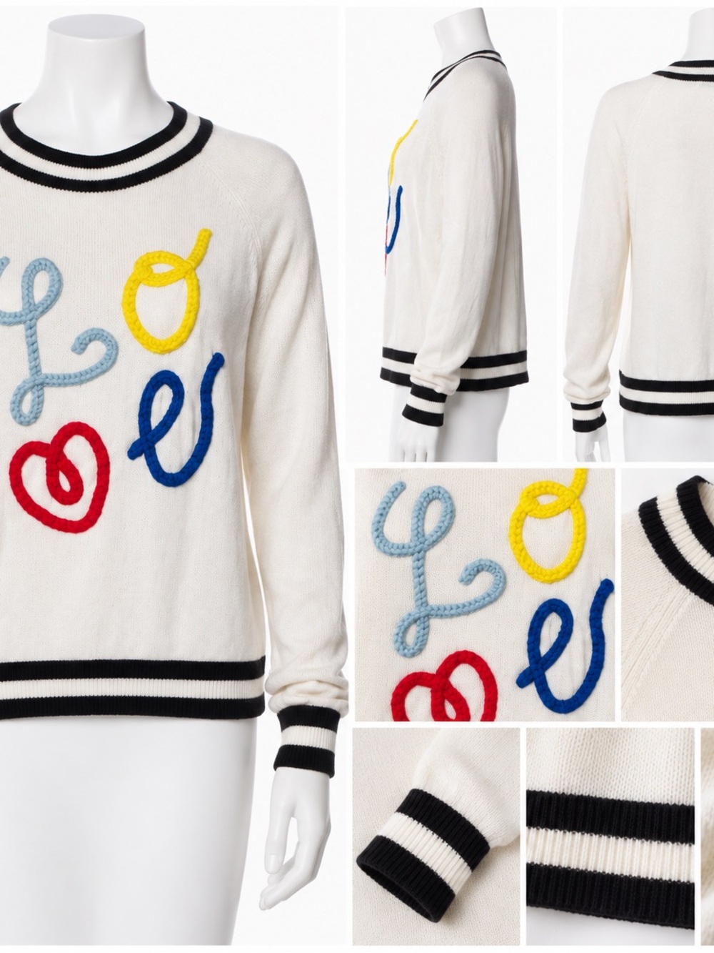 Alice + Olivia LOVE Embroidered Wool Sweater Ivory Size S